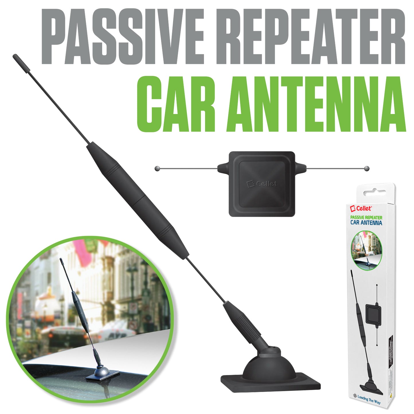 ACAR3A-AZFBA - 📡 Cellet Passive Repeater Car Antenna Signal Booster Kit for Vehicle Cell Phone Reception, Magnetic Roof Mount External Antenna with Indoor Passive Repeater Patch, No Power Required, Universal Cars Trucks SUVs RVs 🚗