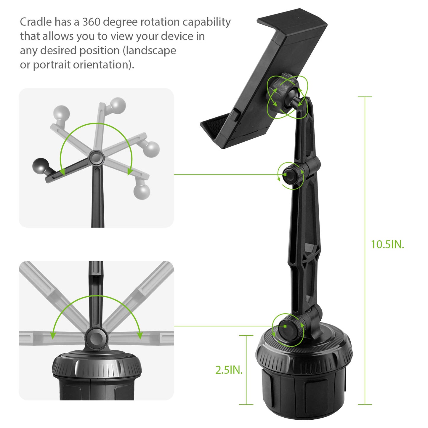 PH620 -  Cellet Heavy Duty Cup Holder Mount for Tablet Smartphone - 360° Swivel, Expandable Base Car Holder for iPad iPhone Samsung Galaxy & All Smartphones