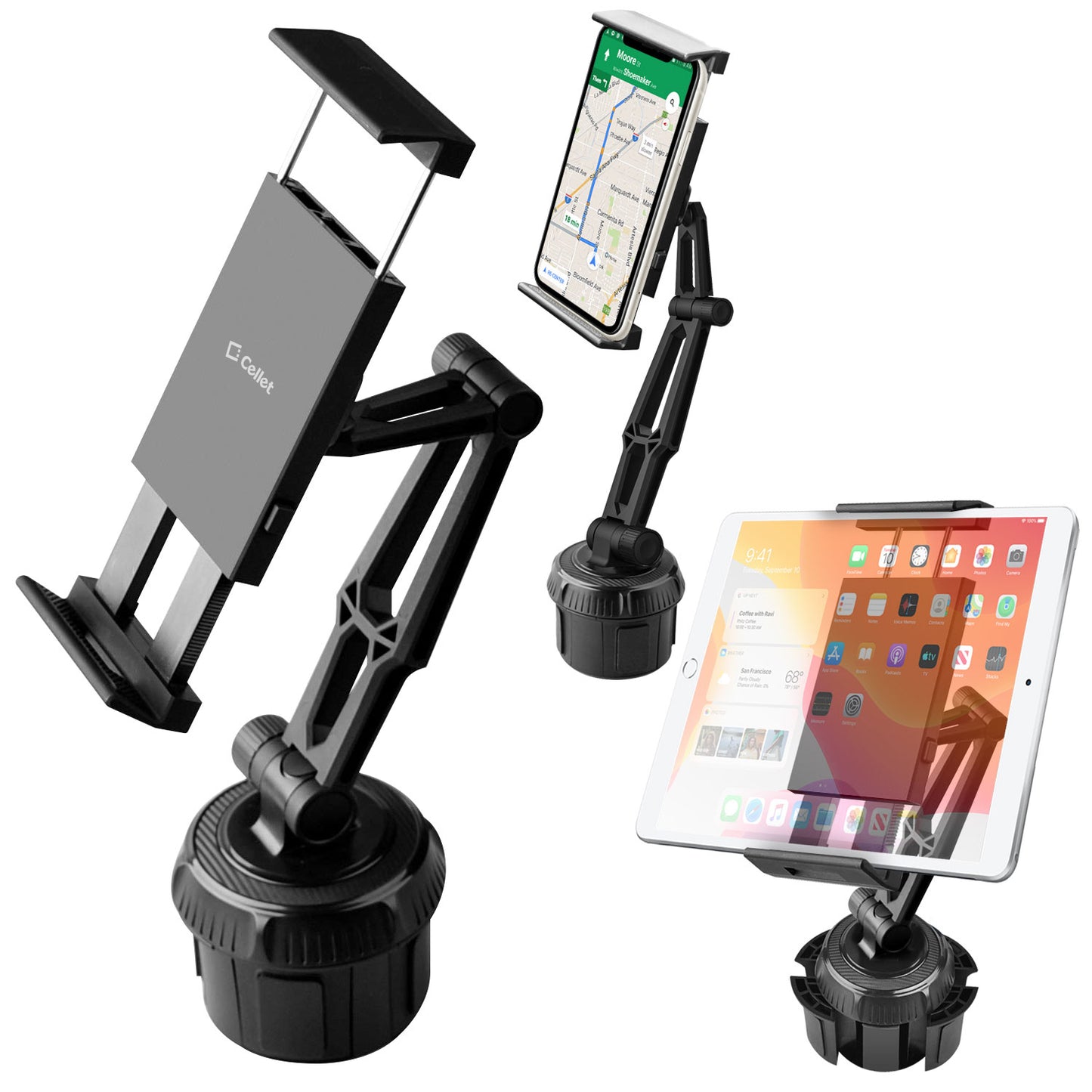PH620 -  Cellet Heavy Duty Cup Holder Mount for Tablet Smartphone - 360° Swivel, Expandable Base Car Holder for iPad iPhone Samsung Galaxy & All Smartphones