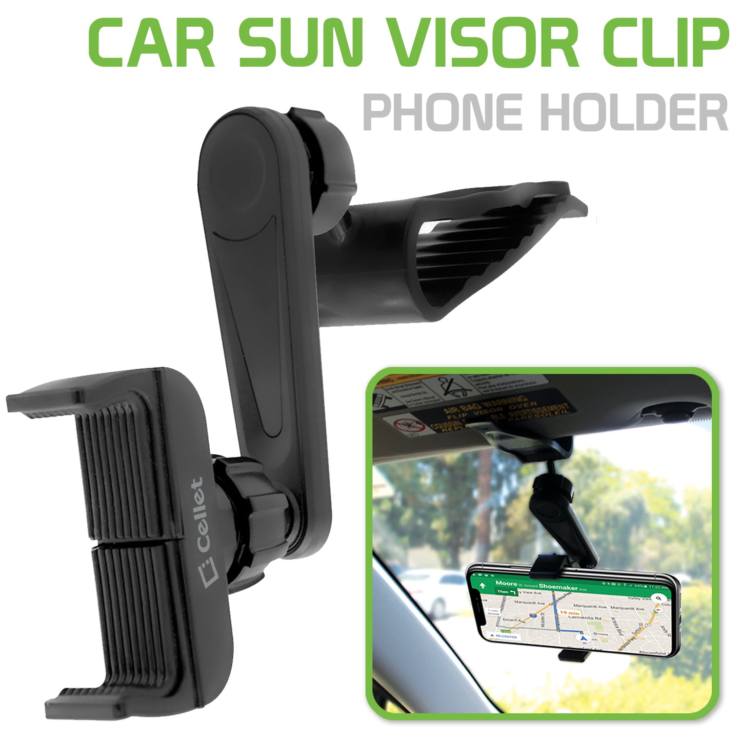 PH710 - Sun Visor Phone Mount, Sun Visor Clip Phone Mount Holder with 360 Degree Rotation Compatible to all Smartphones