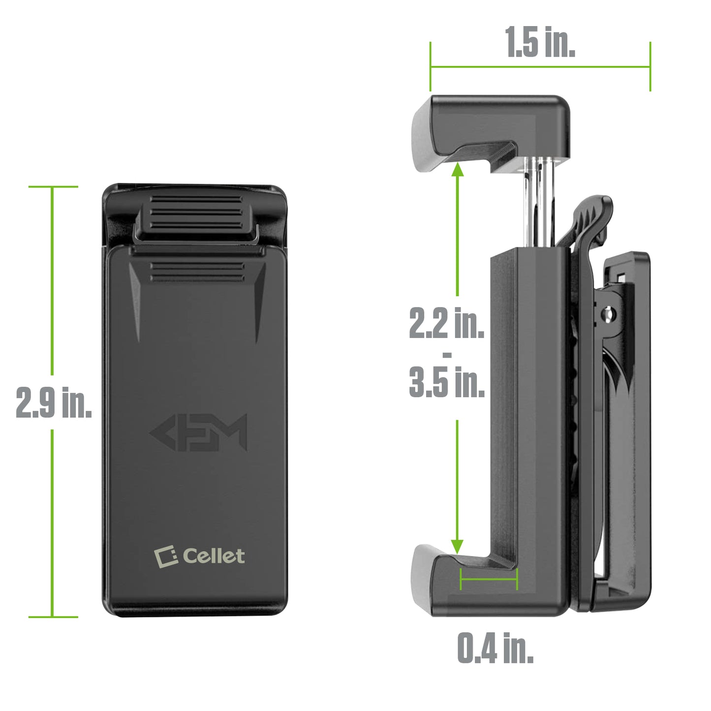 CLIPHDB - Cellet Heavy-Duty 360 Rotating Belt Clip Holder & Smartphone Holster Mount with Built-in Kickstand, Universal Adjustable Vertical Spring Clamp and Anti-Slip Rubber Pads for Cell Phones Cases Up to 3.5"