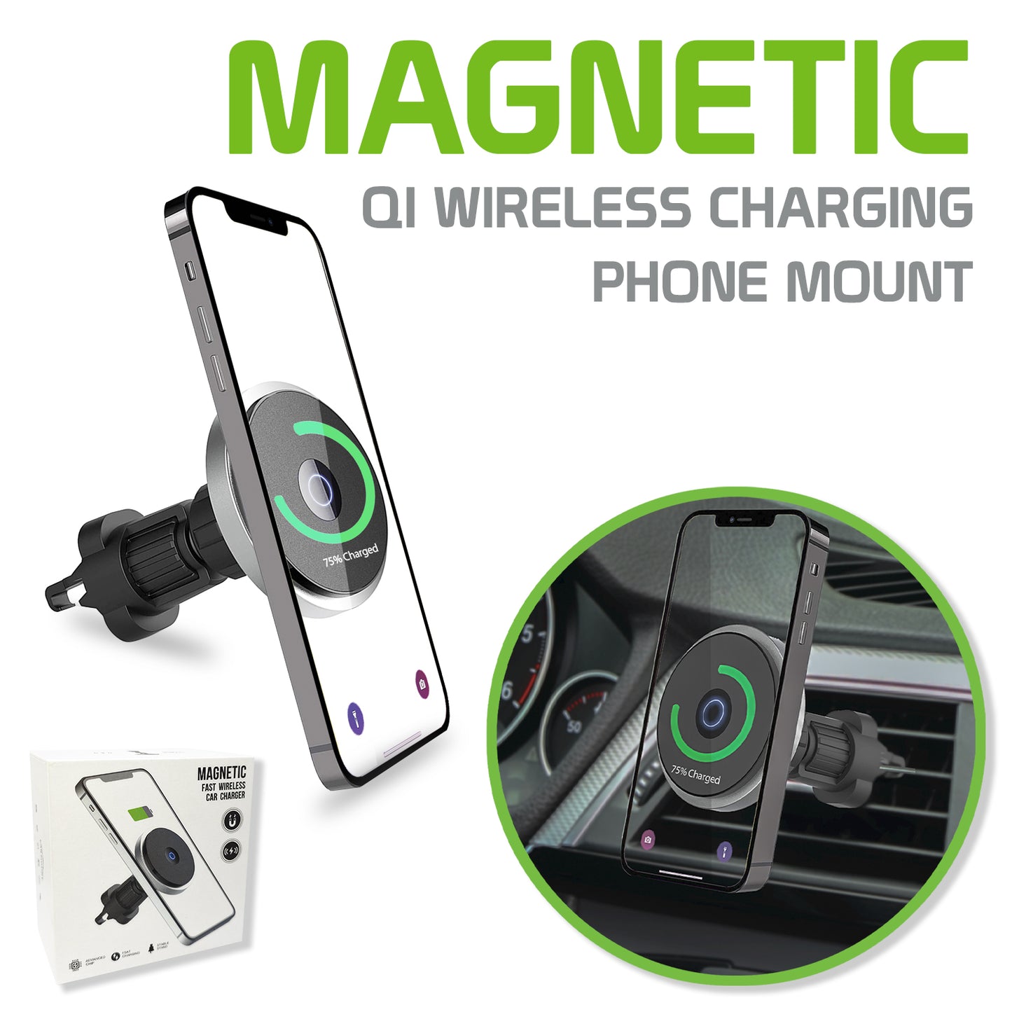 PHMAG12 - Magnetic Air Vent Wireless Charger Phone Mount with Vent Stabilizer