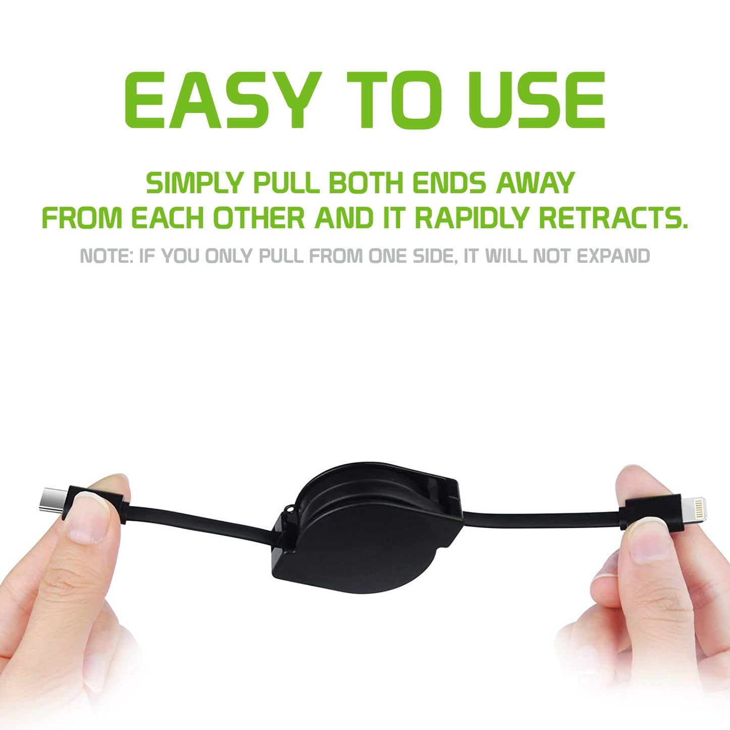 DCA8RBK - DAC8RBK - Cellet MFi Certified Retractable Lightning to USB-C Cable – 3ft Fast Charging Cord – Tangle-Free, Portable & Durable – Compatible with iPhone, iPad, and USB-C Chargers