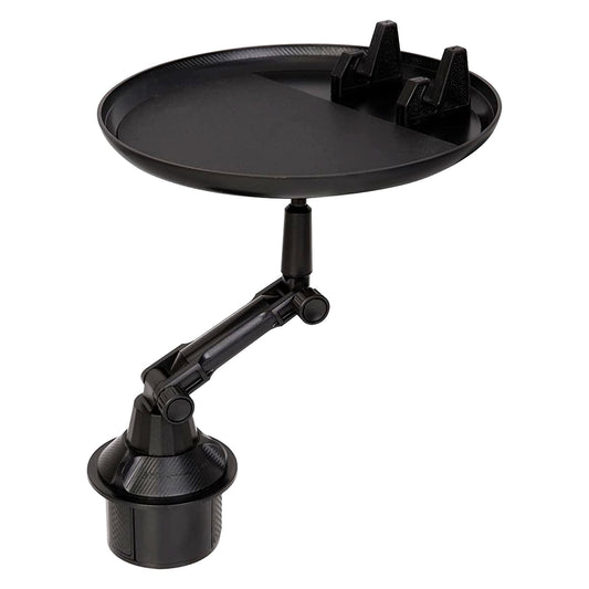 PHSK119 - Cellet Cup Holder Tray for Car with Phone Mount – Expandable Base, 360° Rotation Food & Drink Tray with Non-Slip Surface, Adjustable Arm for Eating in Vehicle – Fits Most Standard Car Cup Holders