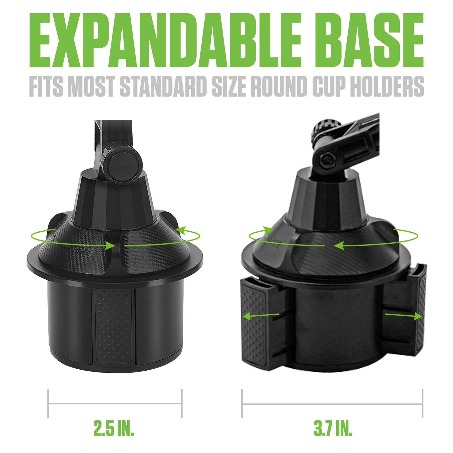 PHSK119 - Cellet Cup Holder Tray for Car with Phone Mount – Expandable Base, 360° Rotation Food & Drink Tray with Non-Slip Surface, Adjustable Arm for Eating in Vehicle – Fits Most Standard Car Cup Holders