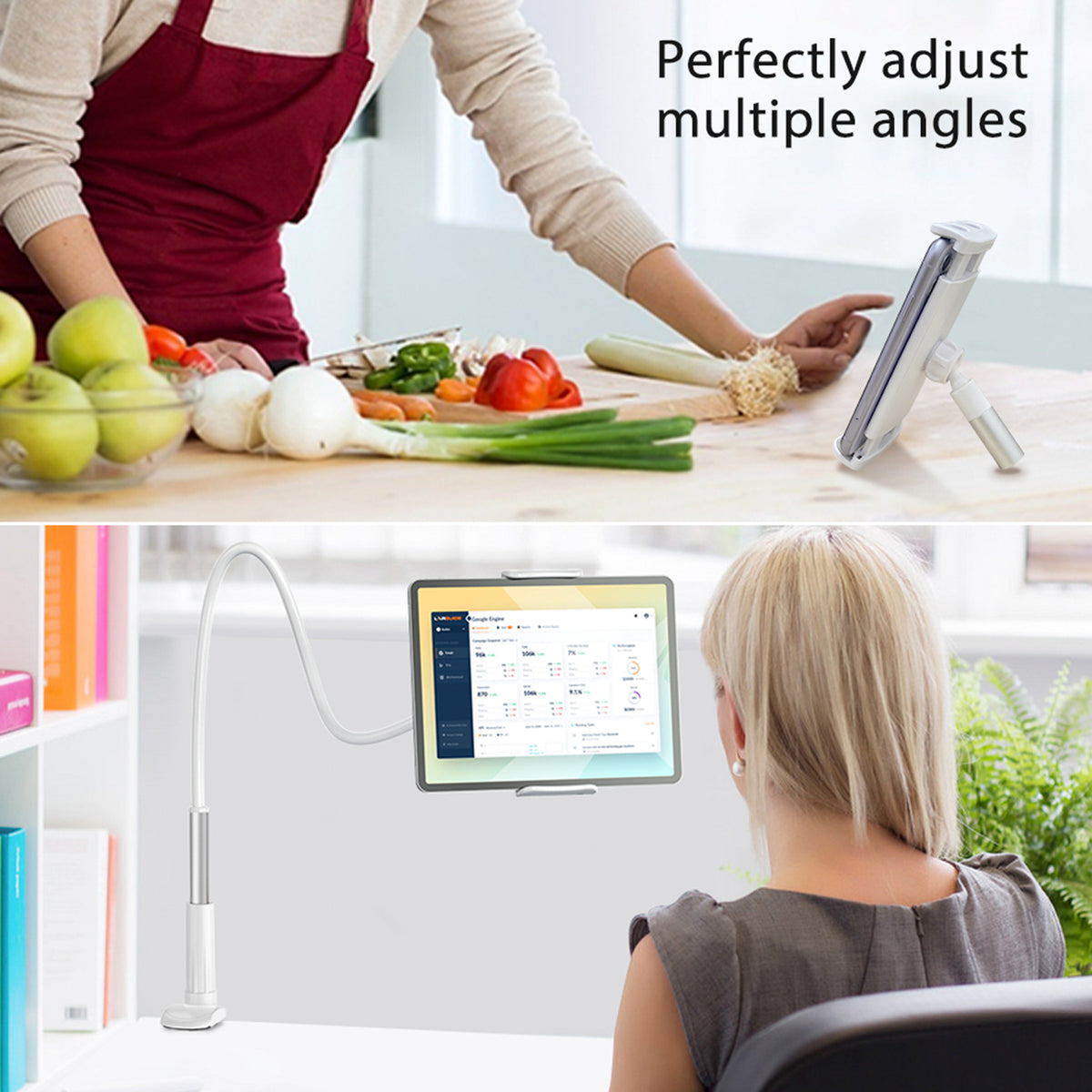 PHX100_WM - iPad/Tablet Holder, Cellet Gooseneck Tablet & Smartphone Desktop Mount with Spring Grips (Fits Devices 4.75-9 Inches)