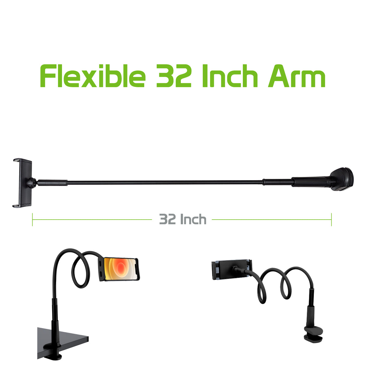 PHX100_WM - iPad/Tablet Holder, Cellet Gooseneck Tablet & Smartphone Desktop Mount with Spring Grips (Fits Devices 4.75-9 Inches)