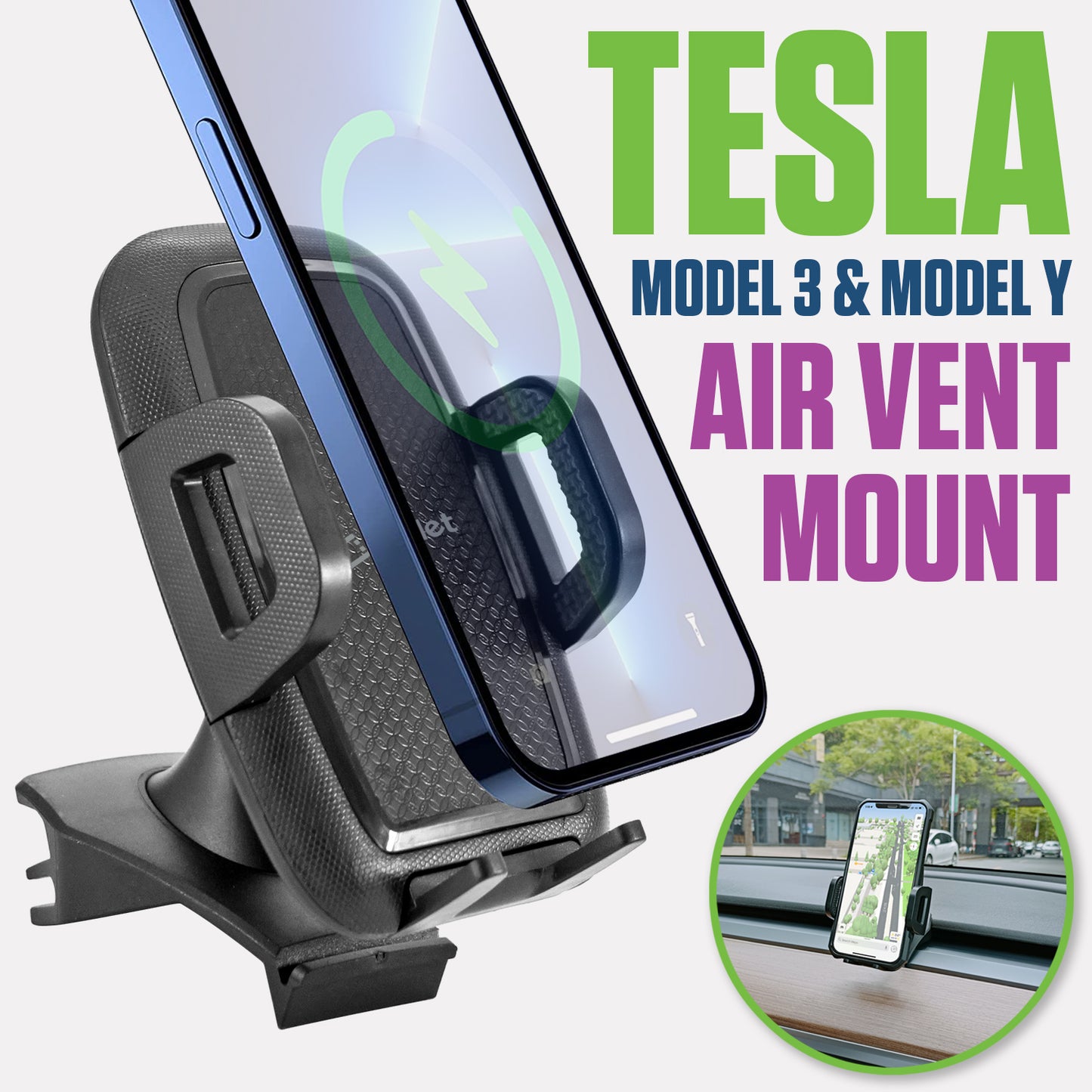 PH240 - Cellet Tesla Model 3 & Model Y Air Vent Phone Mount, 360° Rotation Car Phone Holder, Non-Slip Clamp Cradle, Dashboard Vent Clip Cell Phone Stand Compatible with iPhone 15 14 13 Pro Max, Samsung Galaxy, Pixel