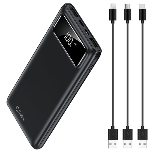 10,000mAh Portable Power Bank with Smart Digital Display Screen Compatible with iPhones Samsung Galaxy, Note, Motorola Moto, Google Pixel - Black