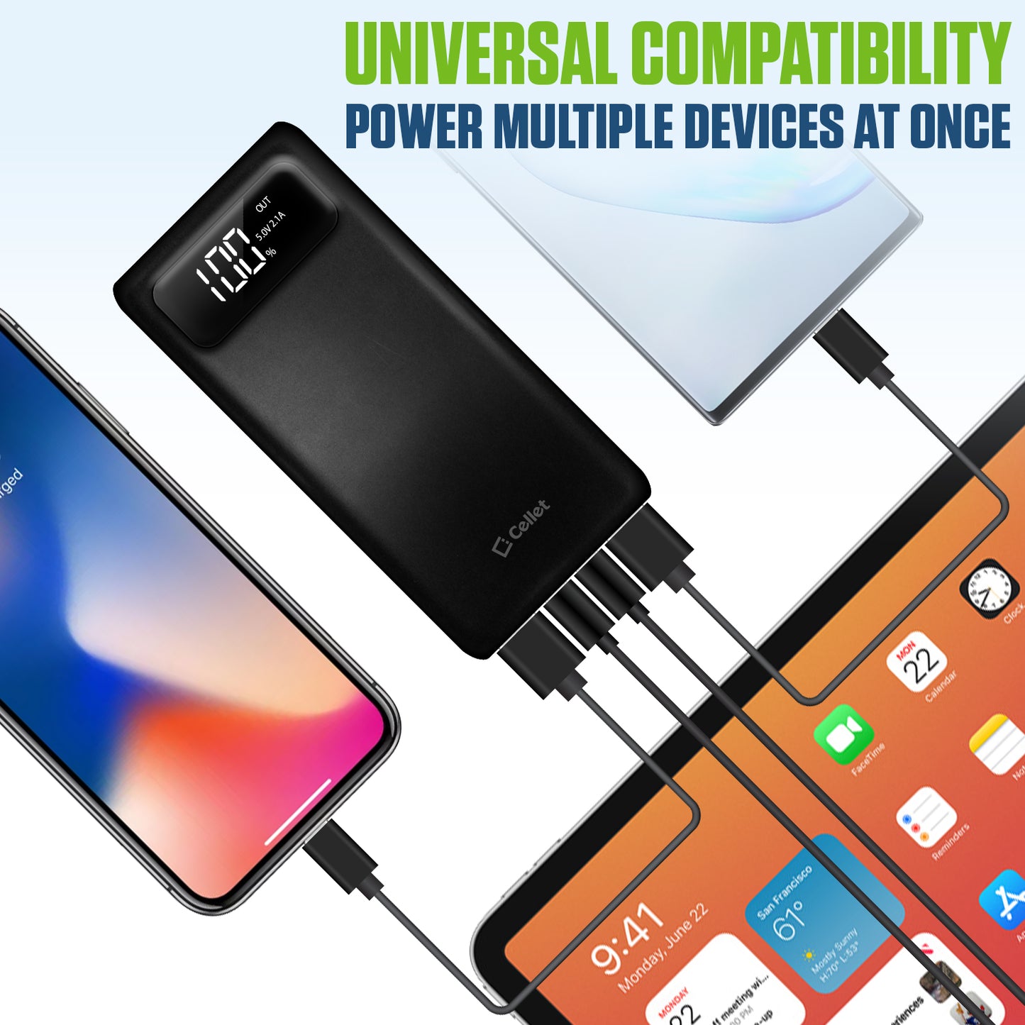 10,000mAh Portable Power Bank with Smart Digital Display Screen Compatible with iPhones Samsung Galaxy, Note, Motorola Moto, Google Pixel - Black