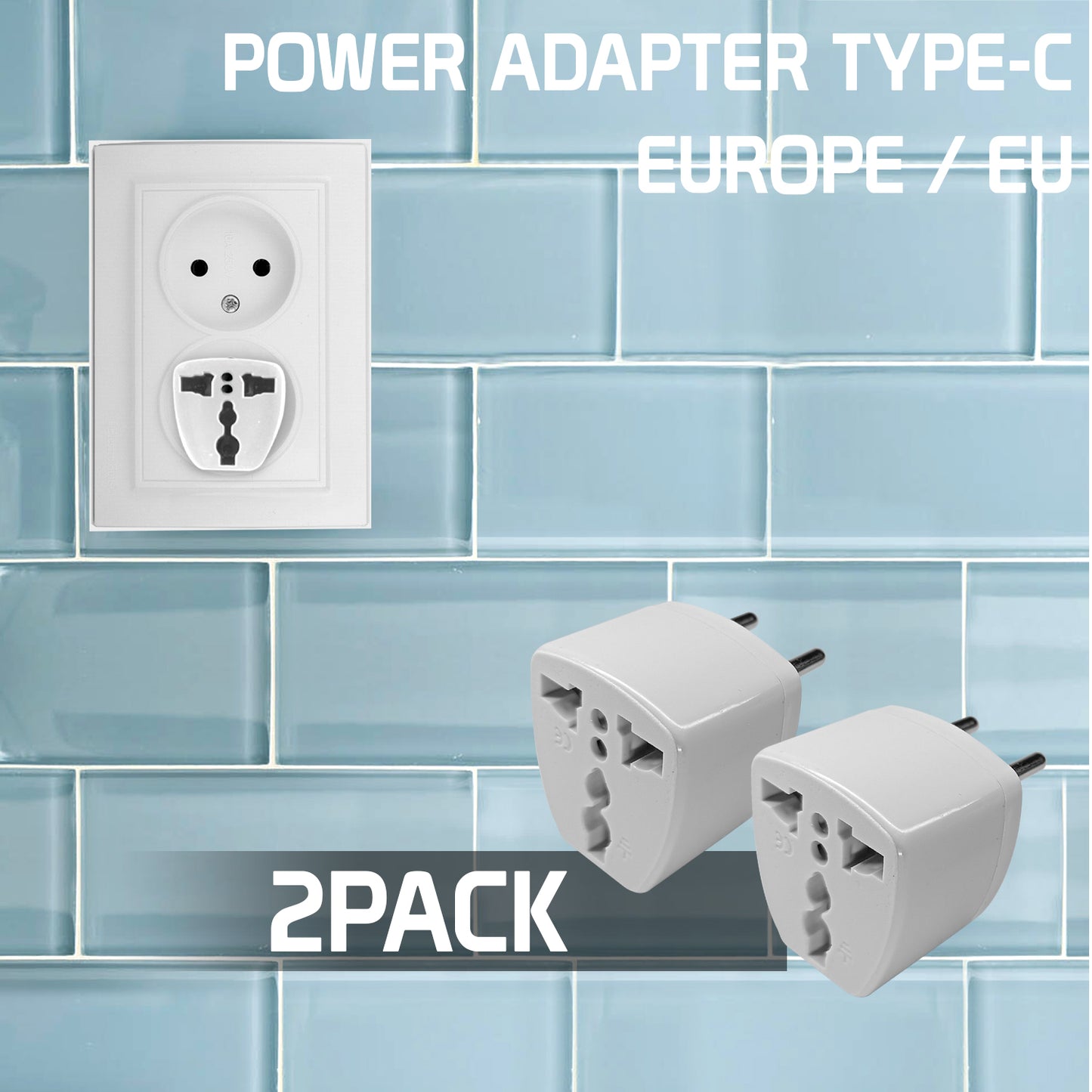 CNFPINCEU - Cellet Universal Travel AC Wall Power Adapter to Convert USA, China, UK, AU, & other Plugs to EU Plug Socket (2-PACK)