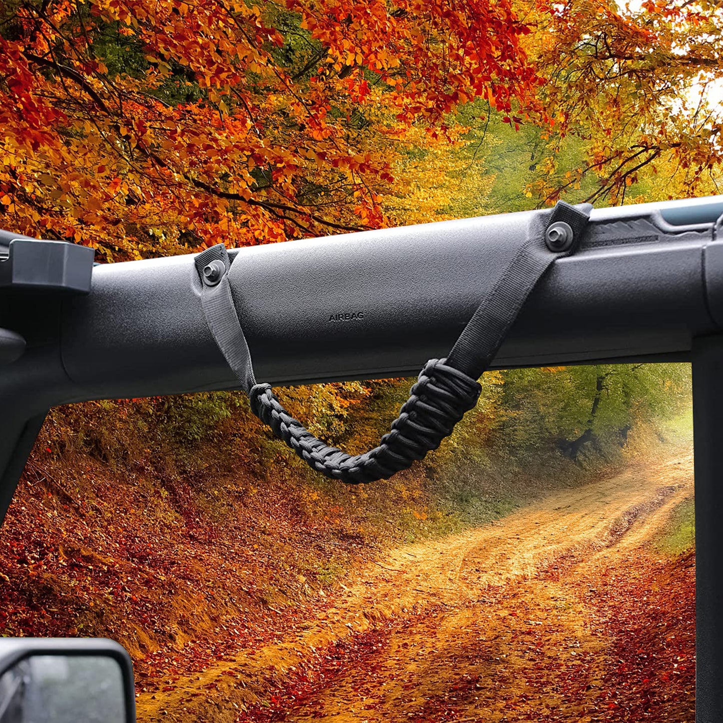 STBRONC - Paracord Roll Bar Grab Handles for Ford Bronco 2021 2022 2023 2024 Accessories, Heavy Duty Interior Grip Handle, Non-Slip Grab Bar for 2/4 Door Bronco, Black Thick Paracord with Metal Buckles, 2-Pack
