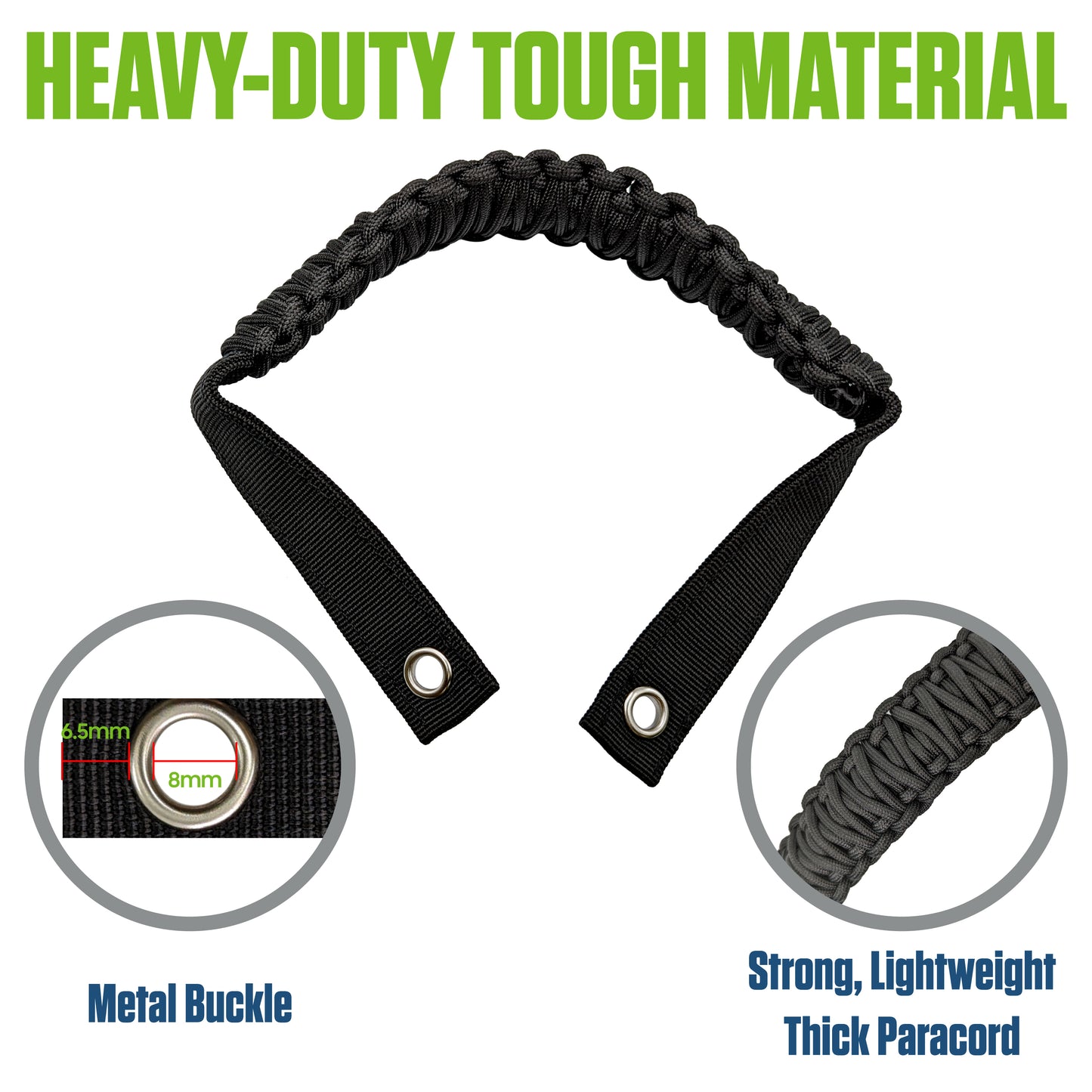 STBRONC - Paracord Roll Bar Grab Handles for Ford Bronco 2021 2022 2023 2024 Accessories, Heavy Duty Interior Grip Handle, Non-Slip Grab Bar for 2/4 Door Bronco, Black Thick Paracord with Metal Buckles, 2-Pack