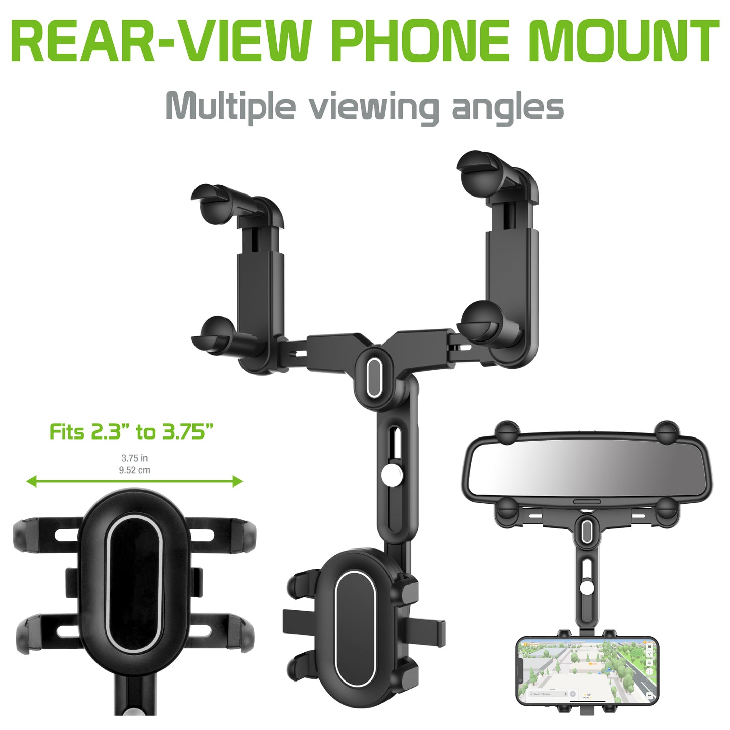 PHMIR5 -  Cellet Versatile Rear View Mirror Phone Holder with 360°Rotating Cradle & Numerous Viewing Angles