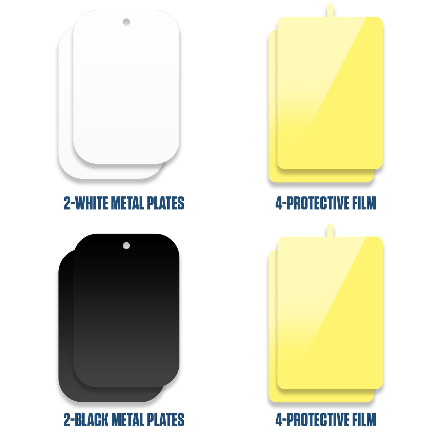 CLCMETALP4 - Heavy-Duty Magnetic Phone Mount Metal Plates 4 Pack - 2 Black & 2 White Adhesive Plates for Magnetic Car Mounts, Universal Thin Rectangular Metal Stickers with Protective Film for iPhone & Android