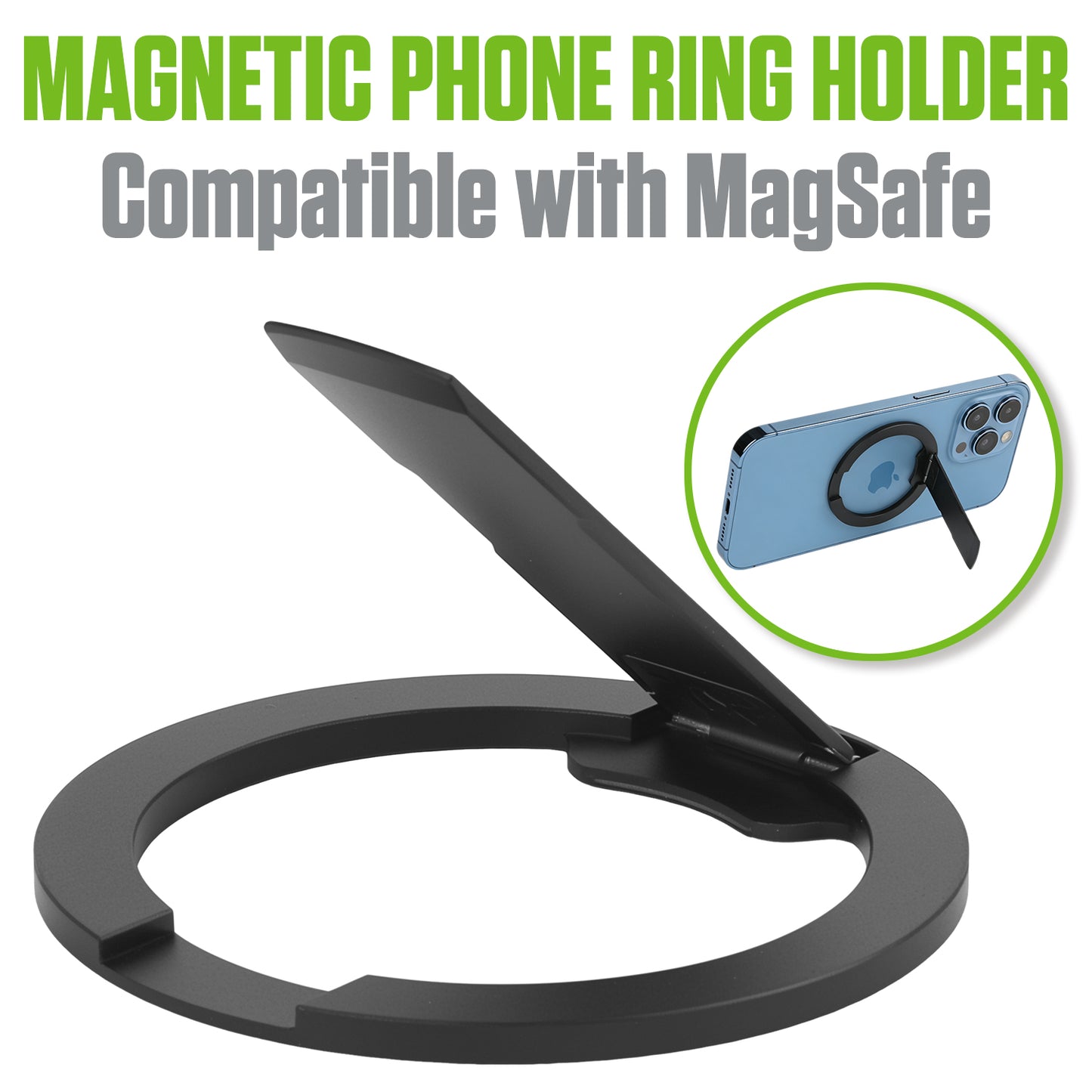 CLCMRINGA - Magnetic Phone Ring Holder for MagSafe, 360° Rotation Finger Grip & Adjustable Kickstand, Slim Zinc Alloy Cell Phone Stand Compatible with iPhone 17 16 15 14 13 12 Pro Max, Black