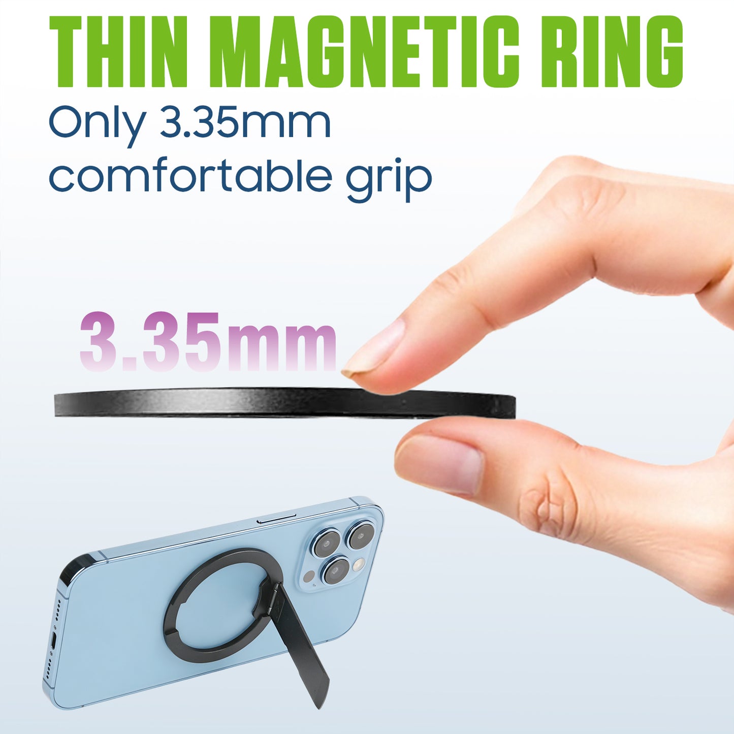 CLCMRINGA - Magnetic Phone Ring Holder for MagSafe, 360° Rotation Finger Grip & Adjustable Kickstand, Slim Zinc Alloy Cell Phone Stand Compatible with iPhone 17 16 15 14 13 12 Pro Max, Black