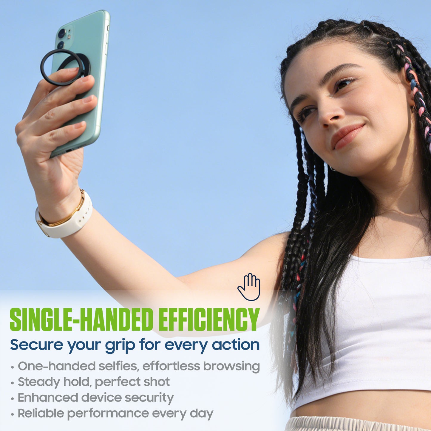 CLCMRINGB - Magnetic Phone Ring Holder for MagSafe, Ultra-Thin Zinc Alloy Kickstand, 360° Rotation Cell Phone Grip Compatible with iPhone 17 16 15 14 13 12 Pro Max & Android
