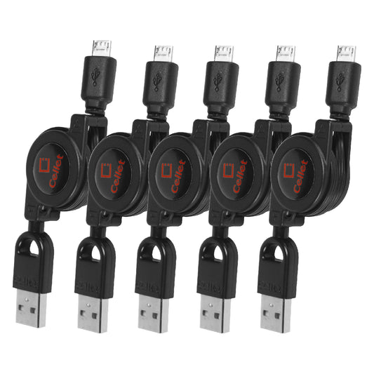 DAMICROR5 - 5-Pack Cellet Micro USB Cable, Cellet Micro USB Retractable Charger and Data Cable (USB)