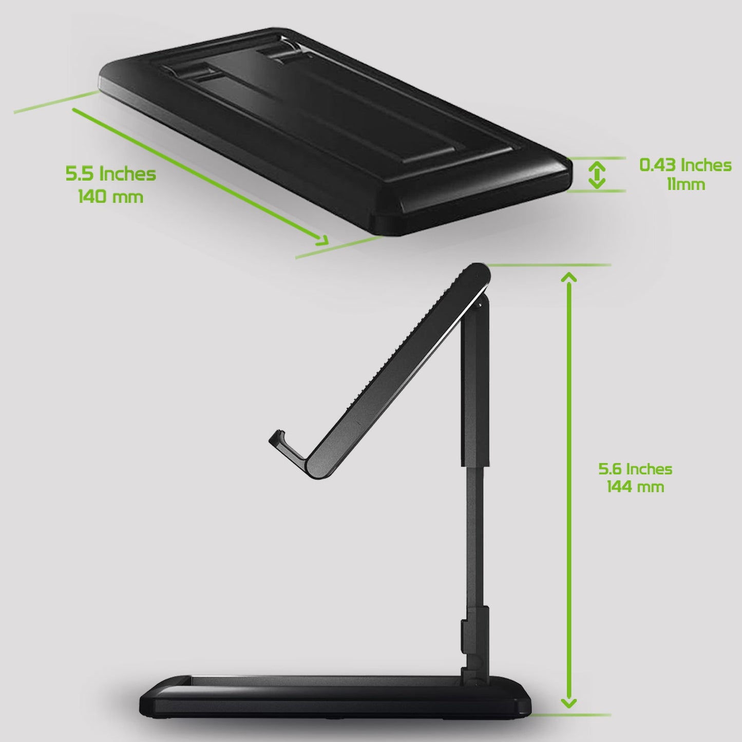 PH140BK - Heavy Duty Adjustable Phone Stand with Non-Slip Rubberized Grips and Base Compatible to Smartphones, Tablets, and iPads - Black