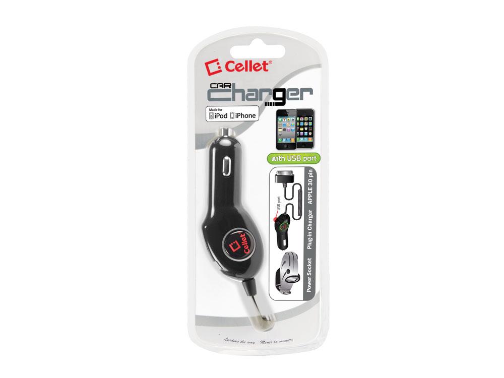 PAPPLEU - Cellet Car Charger with Green LED for Apple iPod Touch, nano, iPhone 3G S, & iPhone 4 (Made for iPhone, Licensed by Apple)