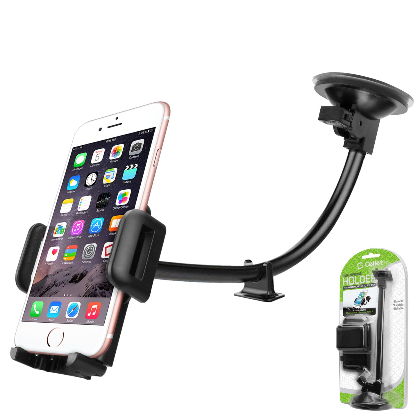 PH5SIL -  Windshield/Dashboard Phone Mount, Heavy Duty Windshield/Dashboard Phone Mount Holder with Reusable Sticky Suction Cup