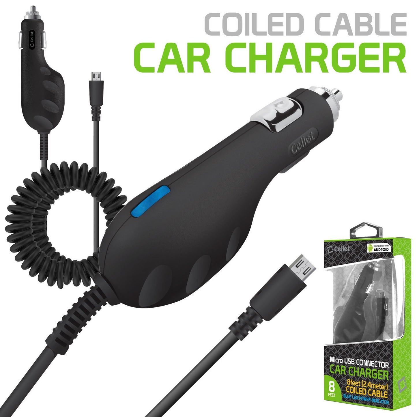 PMICROX - Cellet 800mA Micro USB Vehicle Car  Super Charger for Most Recent Android Phones