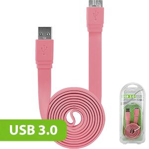 DAUSB30FHPK - Cellet SuperSpeed USB 3.0 Type A to Micro-B Flat Cable - Hot Pink