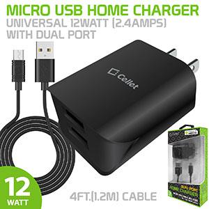 TCMICROH24 - Micro USB Home Charger, Universal 12Watt (2.4amps) Home Charger with Dual Ports and 4ft.(1.2m) Micro USB Cable