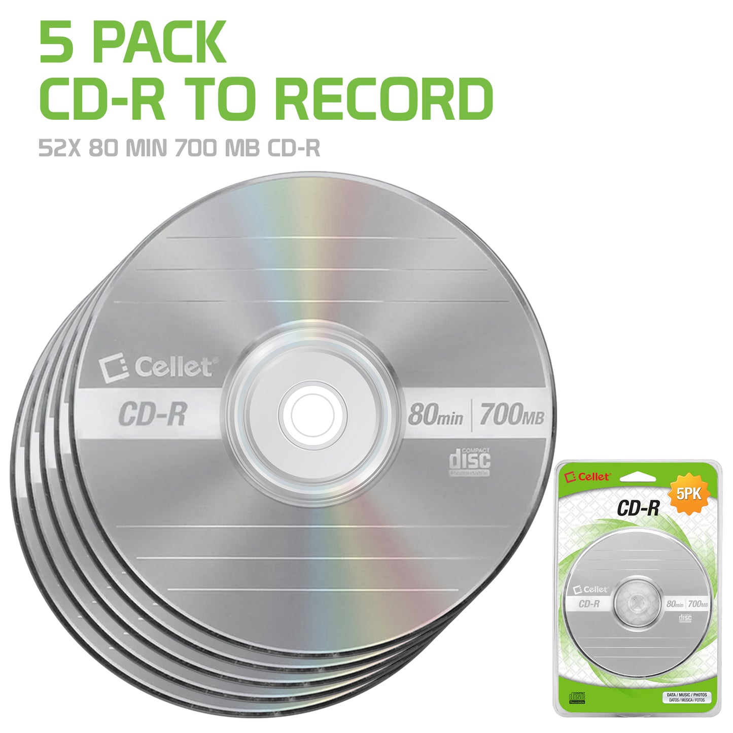 CD-R 700MB 80 Minute 52X Recordable Blank Disc - 5 PACK