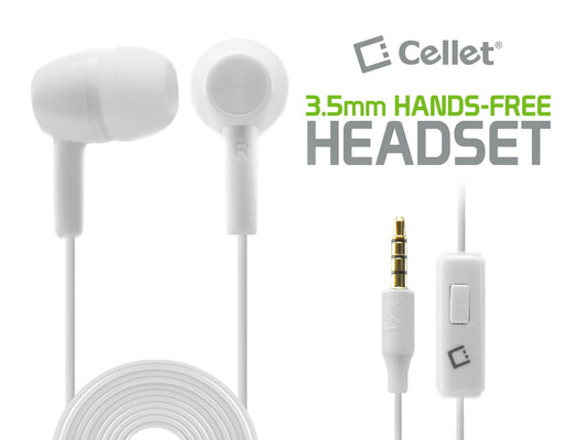 Cellet In-Ear 3.5mm Wired Headphones, Hands-Free Stereo Earbuds with Microphone - White