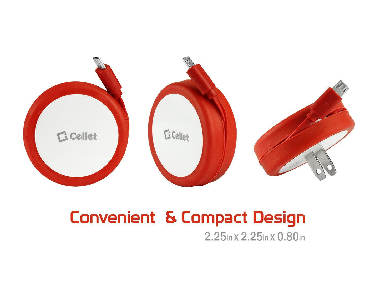 TMMICRORD - Cellet Cord Keeper 5Watt (1Amp) Micro USB Home Wall Charger  &#45; RED