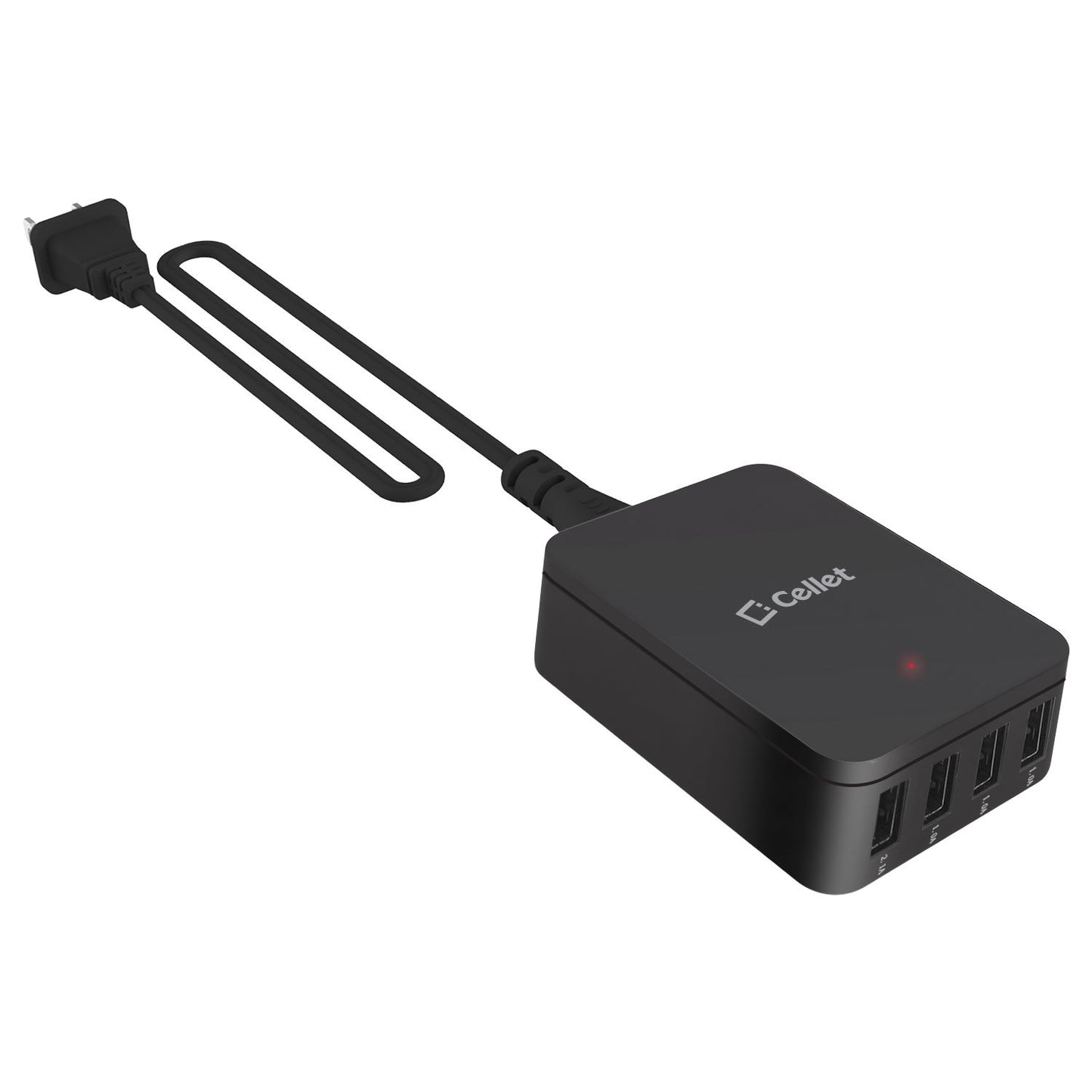 TCUSB4MOBK - Cellet 5V / 25Watt (5.1Amp) / 4 Port USB Desktop Charging Station - Travel Wall Charger - Black