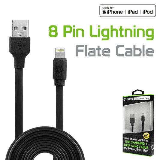 DAAPP5TFBK - Cellet 4 Ft. Anti-Tangle Lightning 8 Pin Flat Wire Charging Data Sync Cable (Apple MFI Certified) - Black