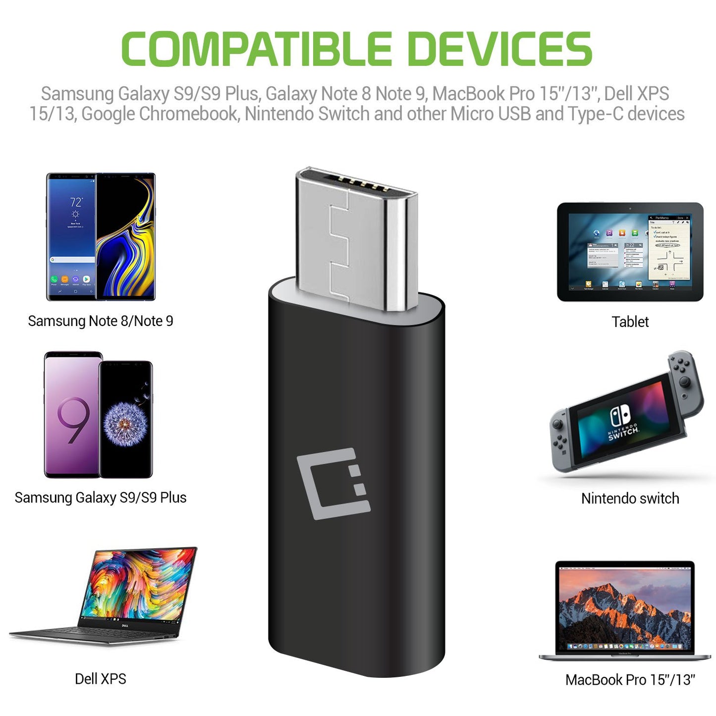 CNCTOMIC - Micro USB to USB-C Adapter Connector by Cellet – Black