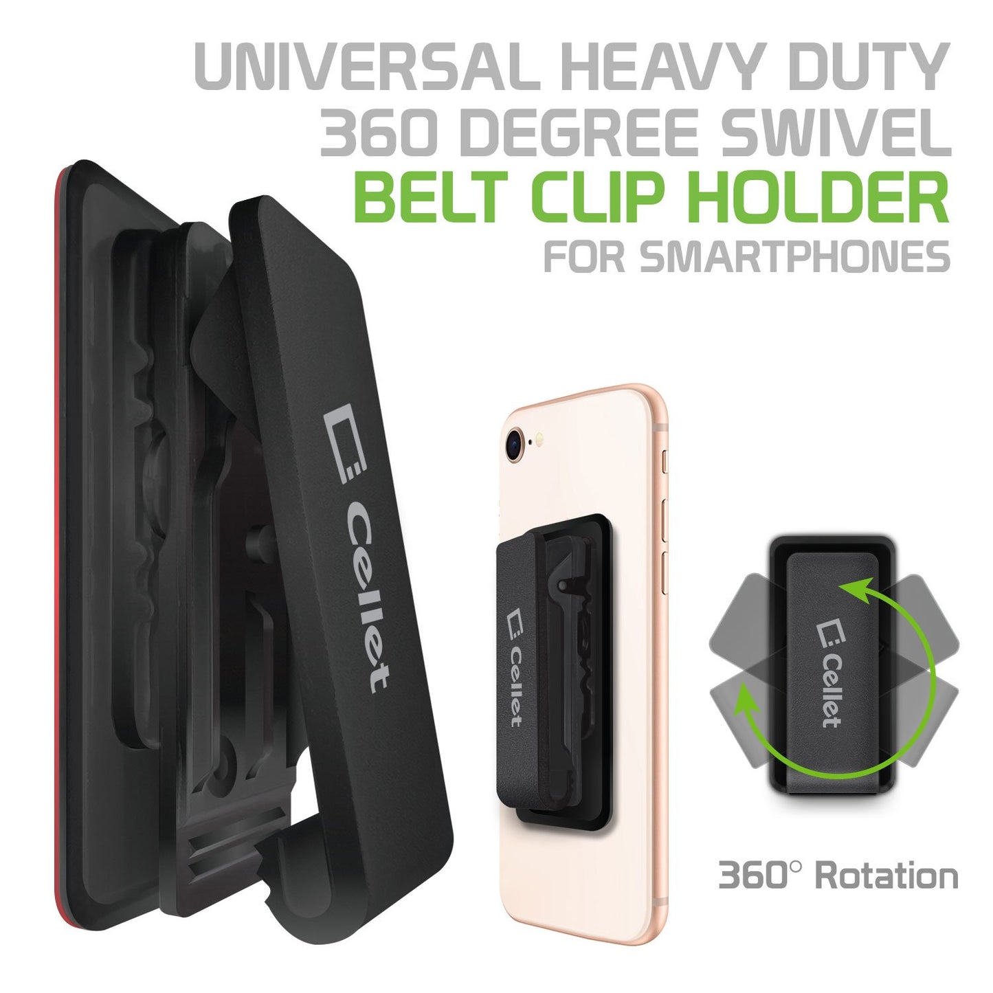 CLIPHDBK - Cellet Universal Heavy Duty 360 degree Swivel Belt Clip Holder for Smartphones