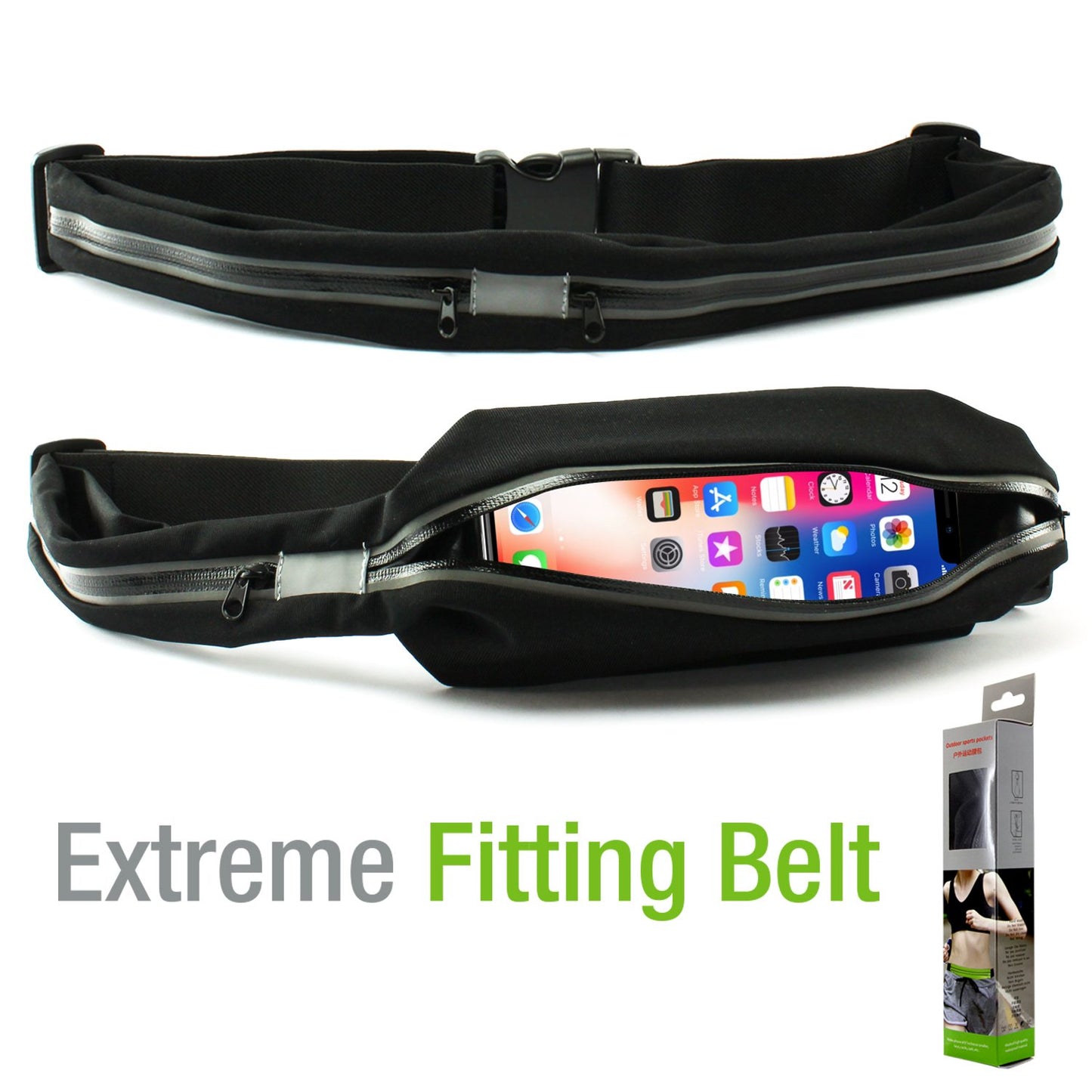 Sweat Resistant Fitness Exercise Storage Belt with Dual Pockets Fanny Pack