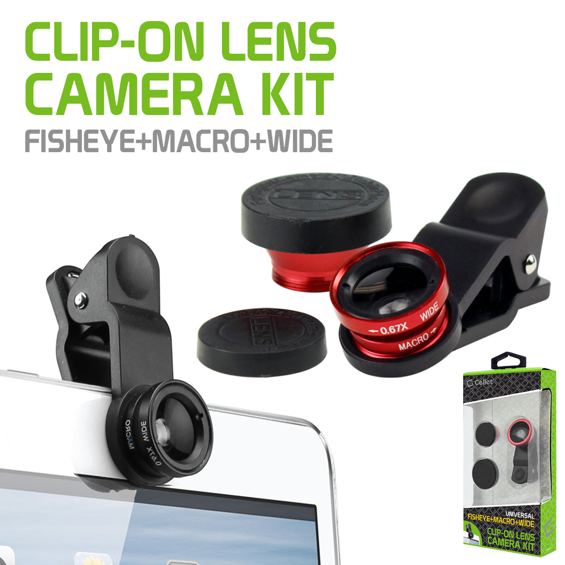 Universal 3-in-1 Fisheye / Wide Angle / Macro Clip-on Camera Lens Kit