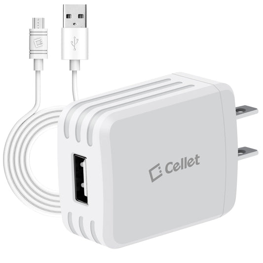 TCMICRO21GWT - Cellet Hi-Powered 10W / 2.1 Amp Home Charger (Micro USB cable included) - White