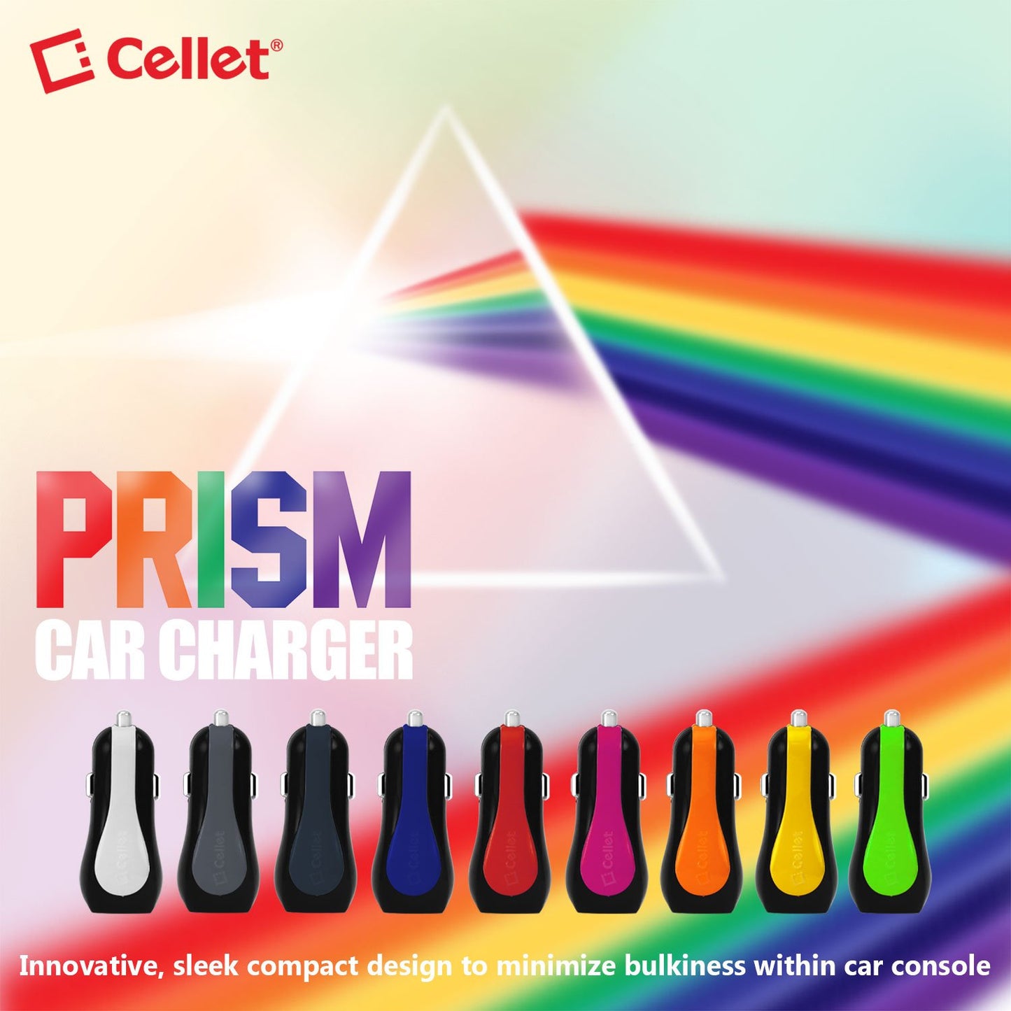 PUSBE21GR - Cellet Prism RapidCharge 12W 2.4A Dual USB Car Charger for Android and Apple Devices - Green