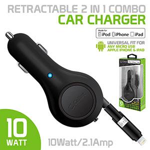 PAPP8R21M- 2 In 1 Micro USB and Lightning USB Retractable Car Charger