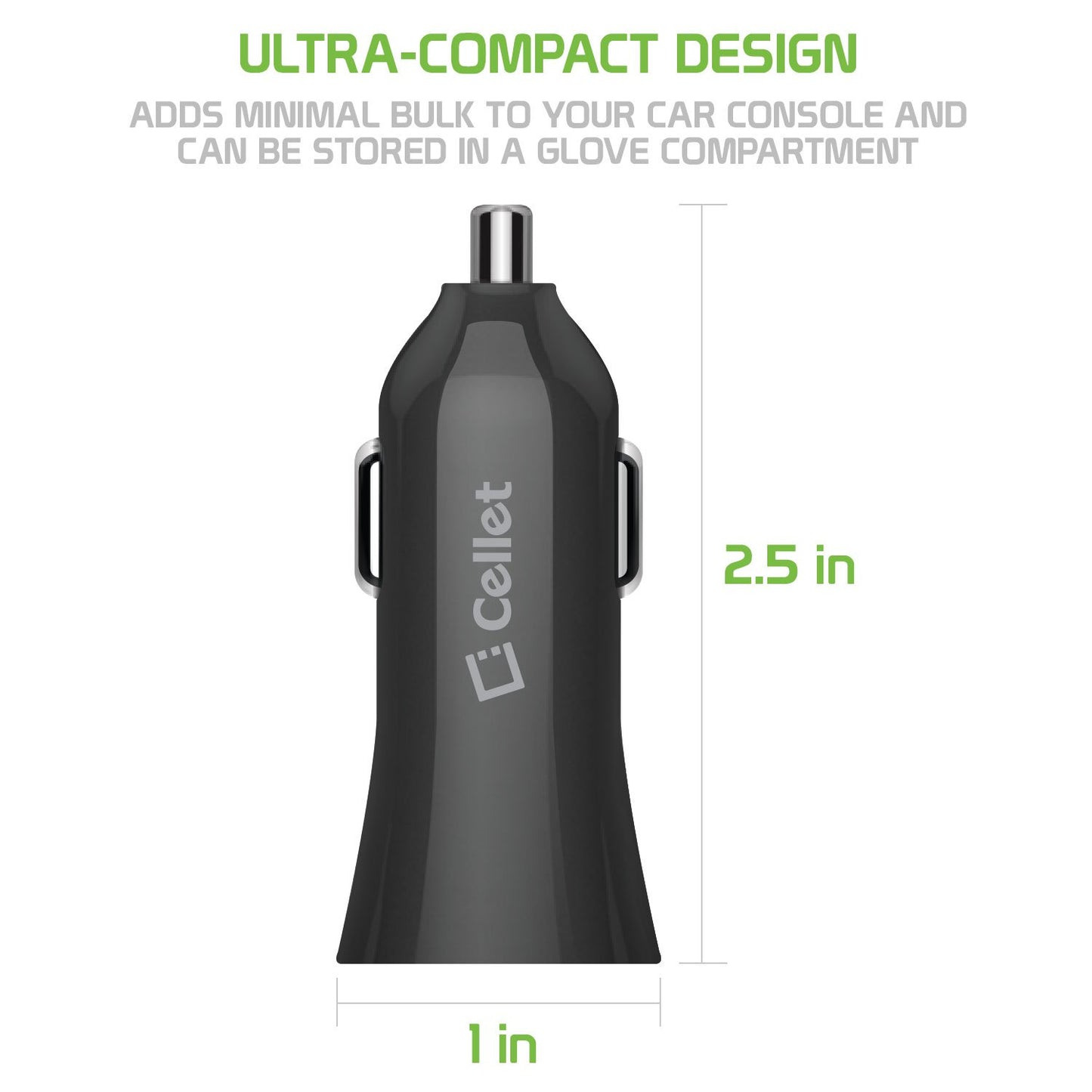 PQC30BK - Ultra Compact 3.0 Quick Charge USB Car Charger - Black