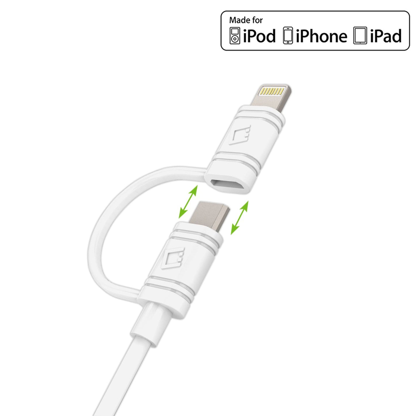 DAAPP5TKWT - Cellet 2 in 1 Micro USB + Lightning (Licensed by Apple, MFI Certified) Charging/Data Sync Cable - White