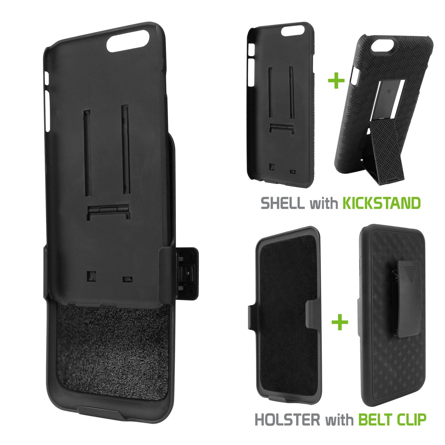HLIPH7P - Cellet Shell Holster Kickstand Case with Spring Belt Clip for Apple iPhone 8Plus, 7Plus, 6S Plus, & 6Plus