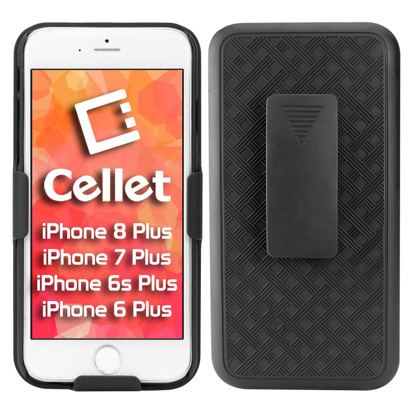 HLIPH7P - Cellet Shell Holster Kickstand Case with Spring Belt Clip for Apple iPhone 8Plus, 7Plus, 6S Plus, & 6Plus