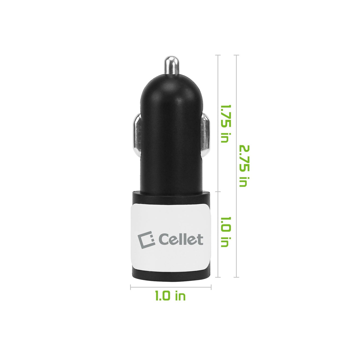 PUSB10W- Dual USB Car Charger, Cellet 10W Dual USB Car Charger (USB-C Cable Included) - White