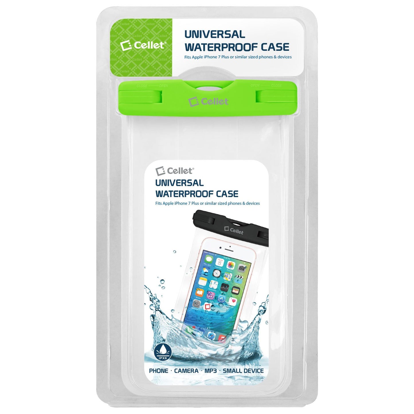 WATER1GR - Cellet Universal IPX8 Waterproof Case for Apple iPhone 7 Plus, Digital Cameras, MP3 Players and More - Green