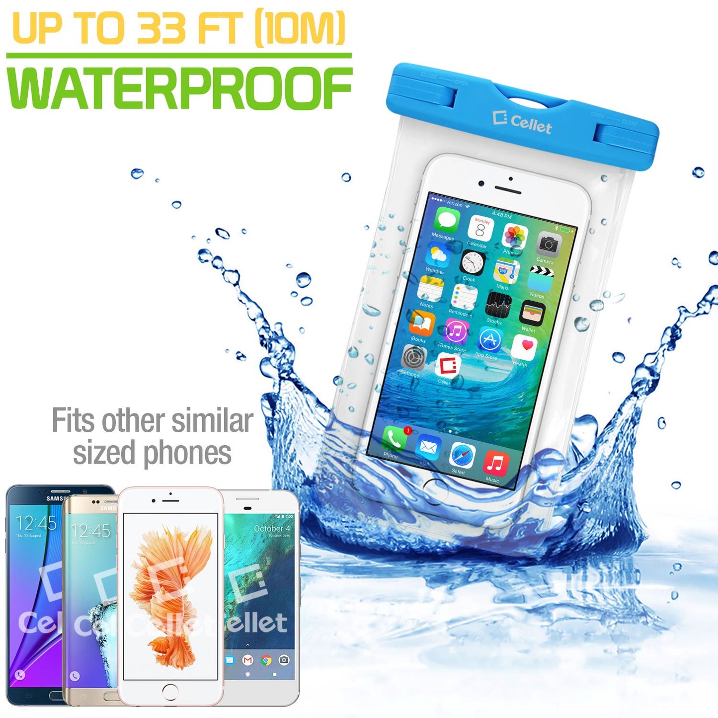 WATER1BL - Cellet Universal IPX8 Waterproof Case for Apple iPhone 7 Plus, Digital Cameras, MP3 Players and More - Blue