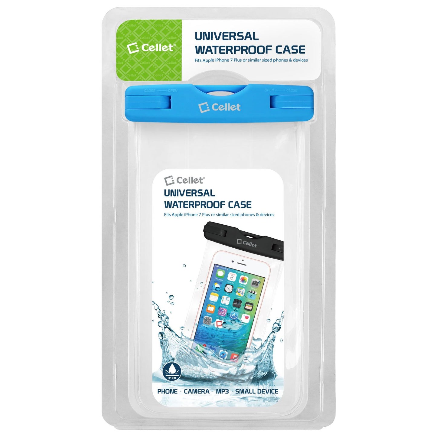WATER1BL - Cellet Universal IPX8 Waterproof Case for Apple iPhone 7 Plus, Digital Cameras, MP3 Players and More - Blue
