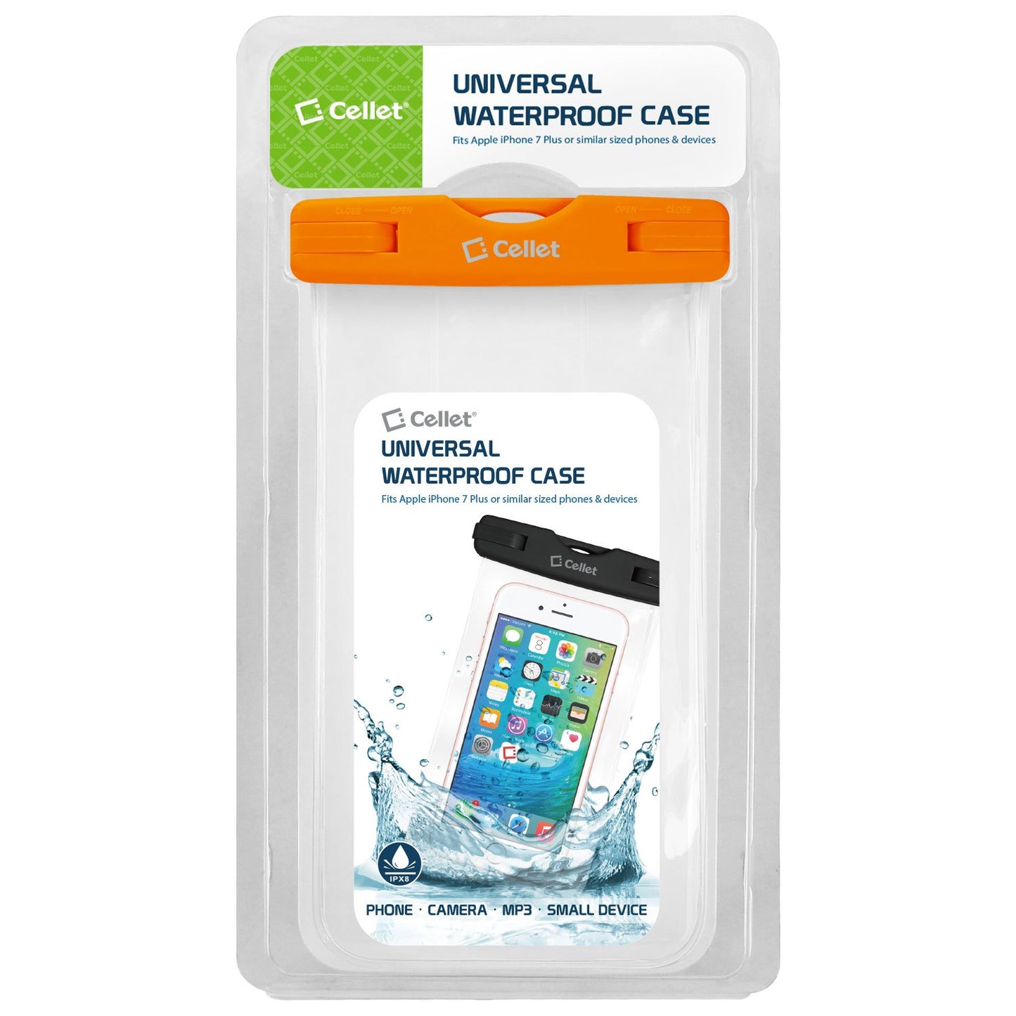 WATER1OR - Cellet Universal IPX8 Waterproof Case for Apple iPhone 7 Plus, Digital Cameras, MP3 Players and More - Orange